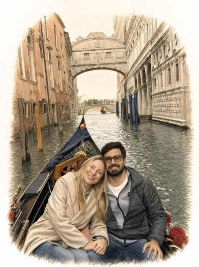 De gôndola, em Veneza